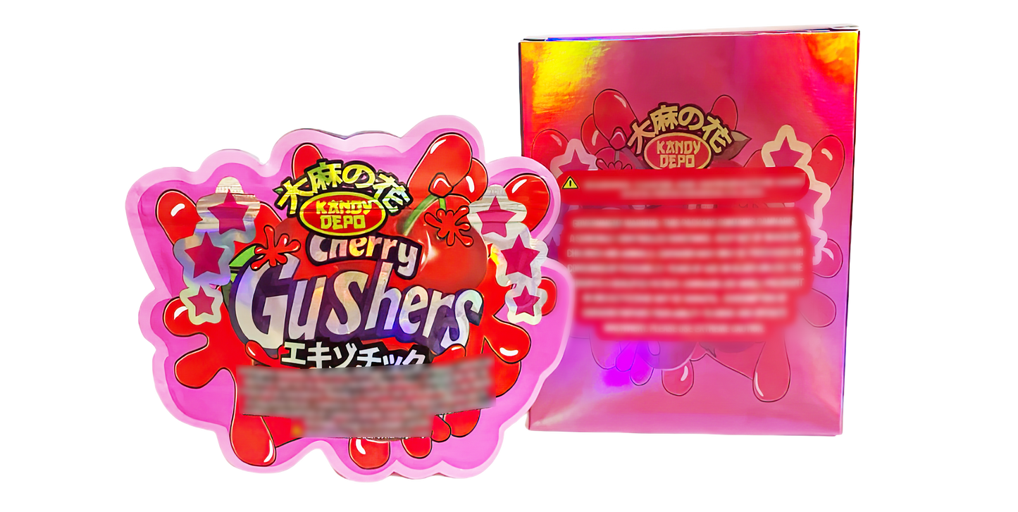 3.5g Shaped Mylar Storage Bag with Box - Depo Cherry Gushers (25 Storage Bags+25Boxes)