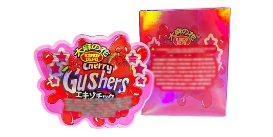 3.5g Shaped Mylar Storage Bag with Box - Depo Cherry Gushers (25 Storage Bags+25Boxes)