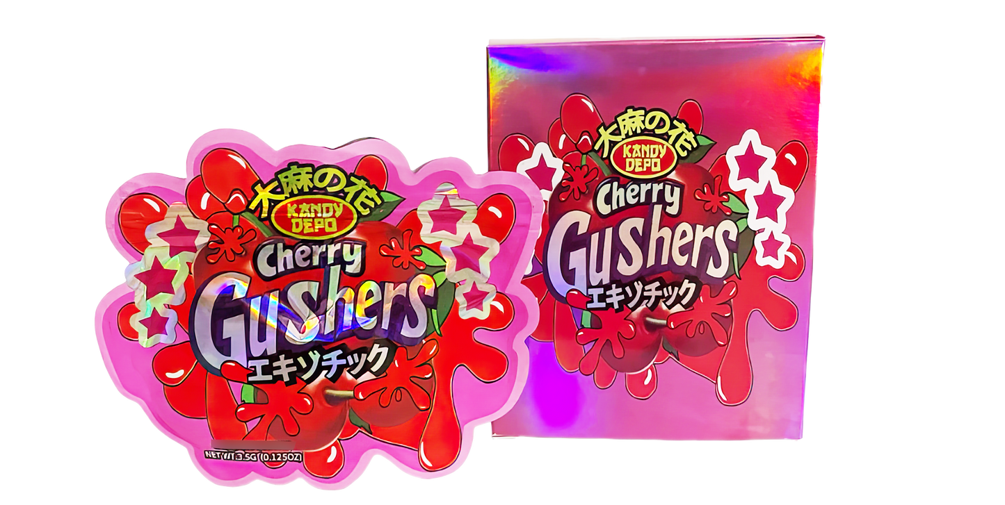 3.5g Shaped Mylar Storage Bag with Box - Depo Cherry Gushers (25 Storage Bags+25Boxes)