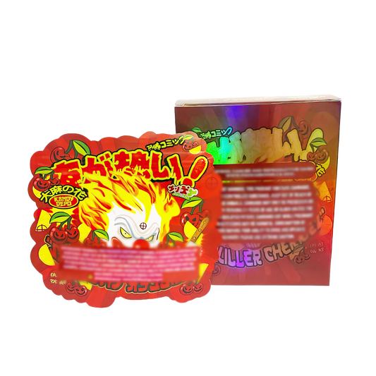 3.5g Shaped Mylar Storage Bag with Box - Killer Cherriez (25 Storage Bags+25Boxes)