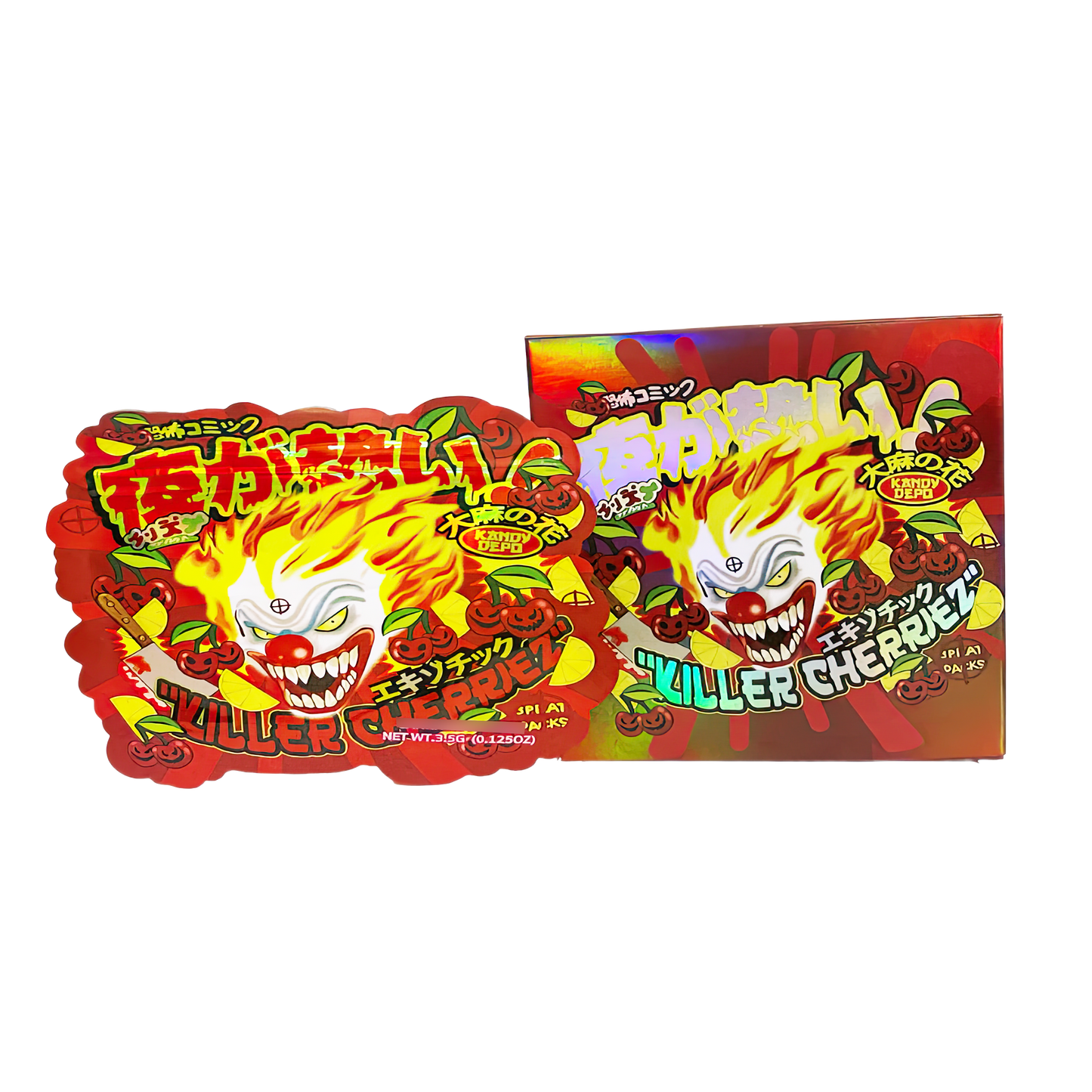 3.5g Shaped Mylar Storage Bag with Box - Killer Cherriez (25 Storage Bags+25Boxes)