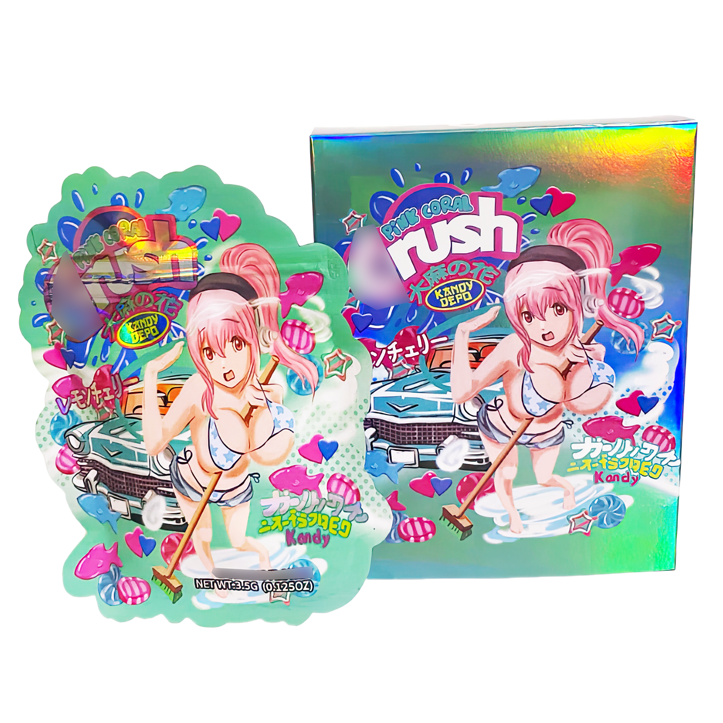 3.5g Shaped Mylar Storage Bag with Box - Pink Coral Crush (25 Storage Bags+25Boxes)