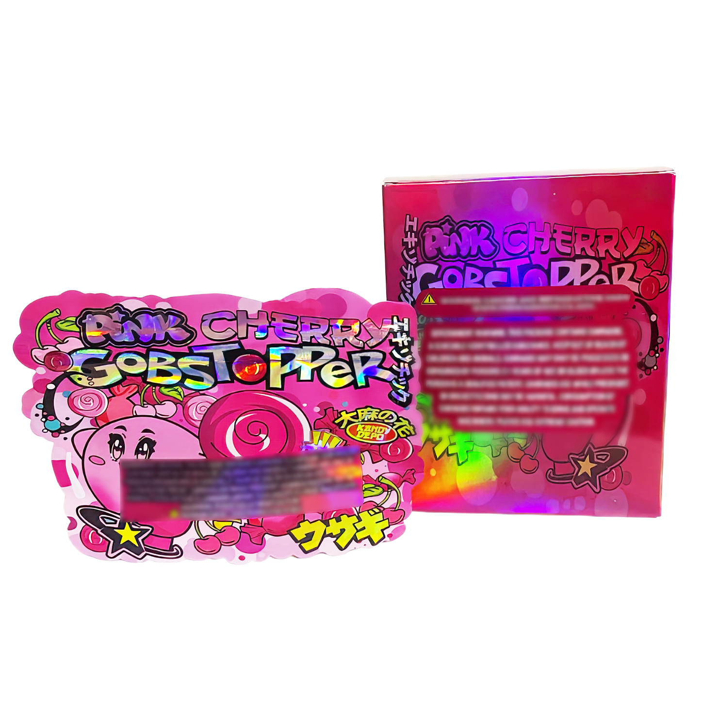 3.5g Shaped Mylar Storage Bag with Box - Pink Cherry Gobstopper (25 Storage Bags+25Boxes)