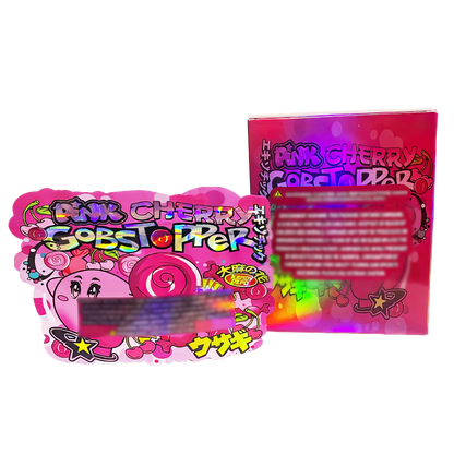 3.5g Shaped Mylar Storage Bag with Box - Pink Cherry Gobstopper (25 Storage Bags+25Boxes)