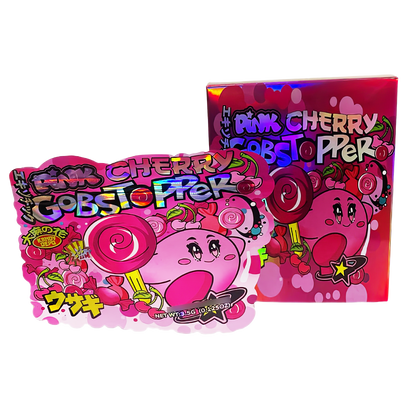 3.5g Shaped Mylar Storage Bag with Box - Pink Cherry Gobstopper (25 Storage Bags+25Boxes)