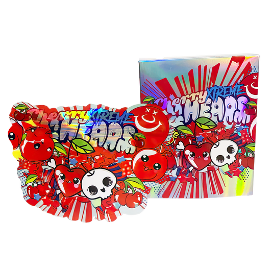 (25 Count) Decorative Zip Foil Pouches with Matching Boxes (4"x 5") Cherry Energy Graphic Set