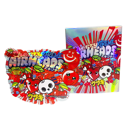 3.5g Shaped Mylar Storage Bag with Box - Cherry Xtreme Airheads (25 Storage Bags+25Boxes)