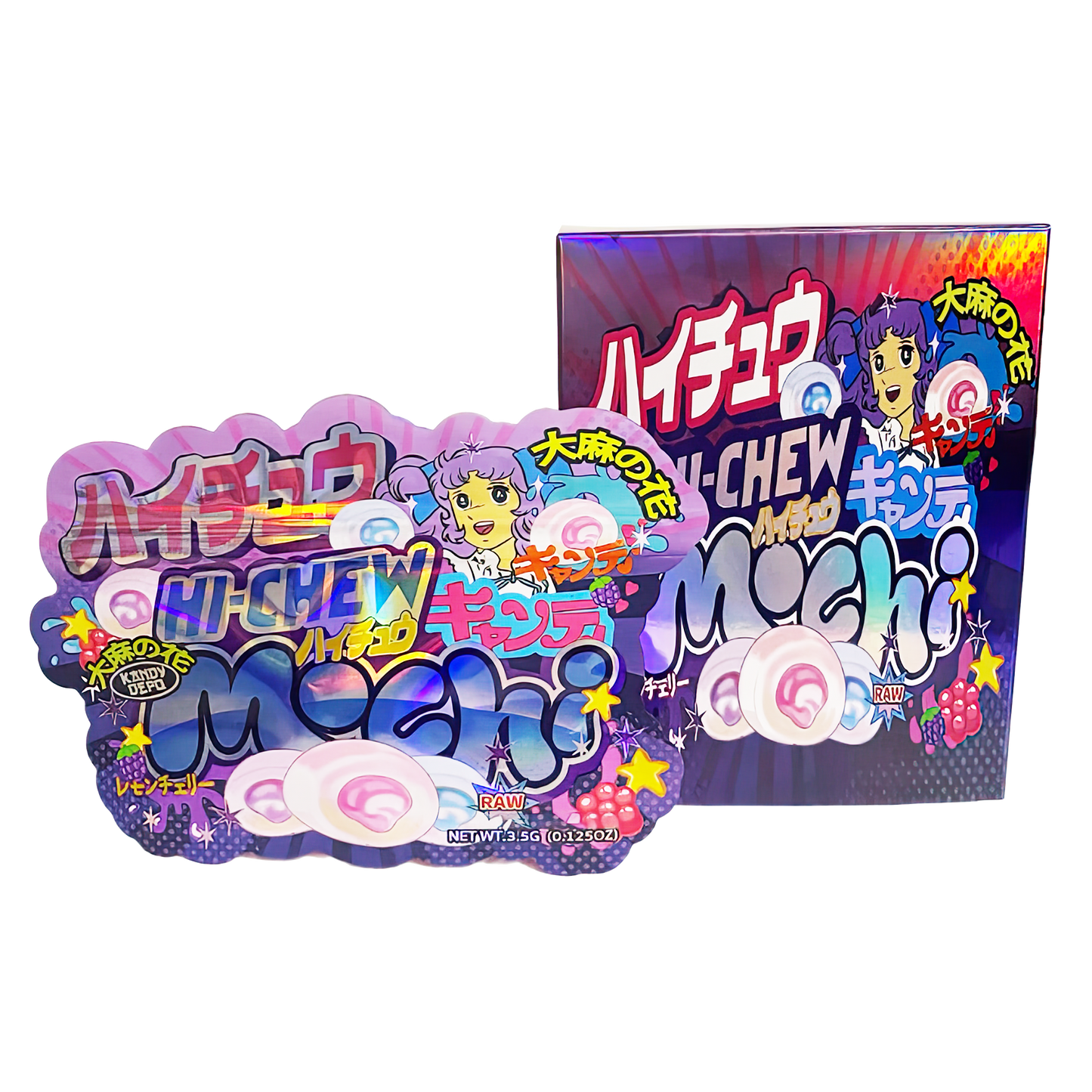 3.5g Shaped Mylar Storage Bag with Box - Hi-Chew Mochi (25 Storage Bags+25Boxes)