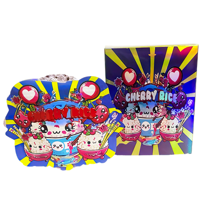 (25 Count) Decorative Zip Foil Pouches with Matching Boxes (4"x 5") Cherry Rice Graphic Set