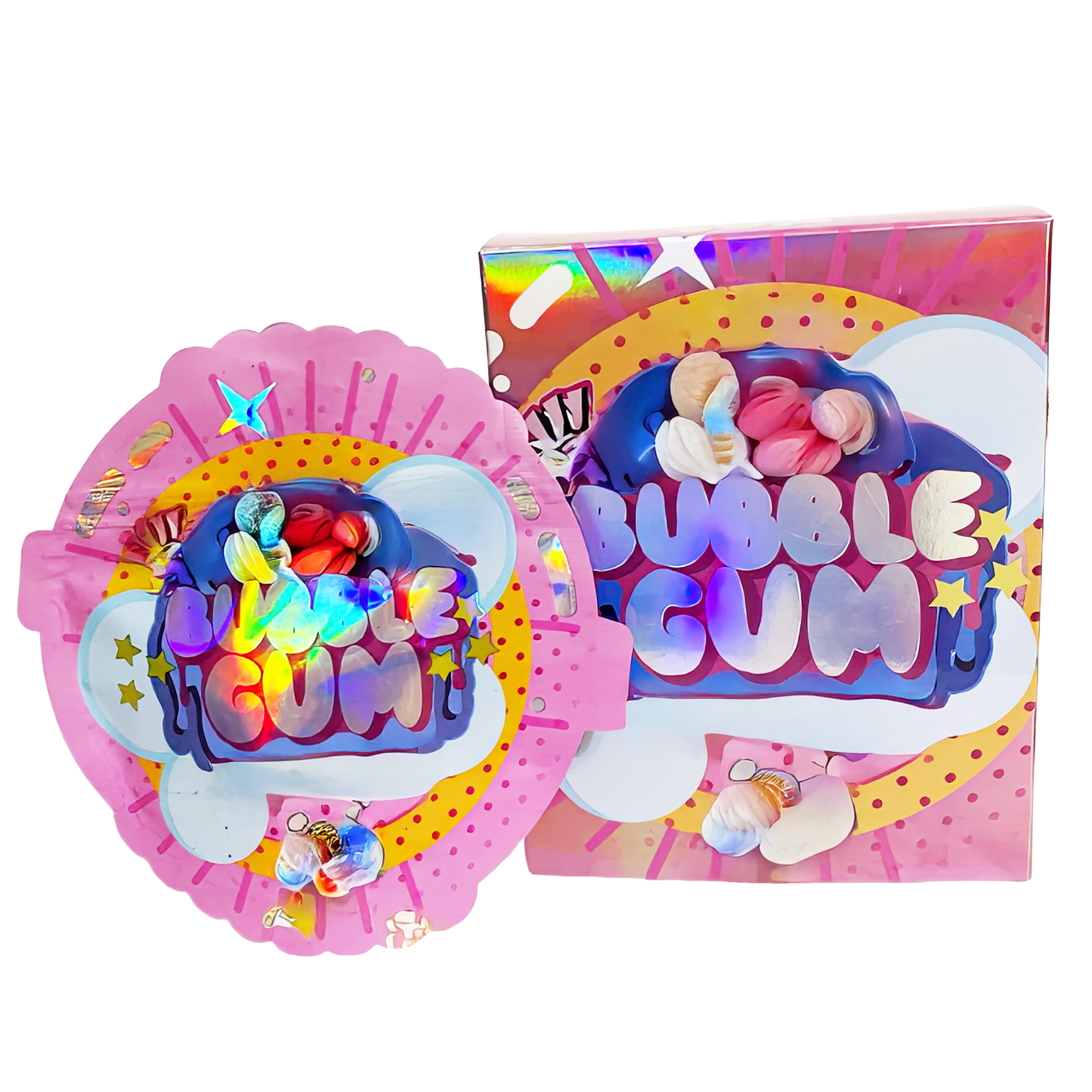 (25 Count) Decorative Zip Foil Pouches with Matching Boxes (4"x 5") Gelato-Style Bubble Graphic Set