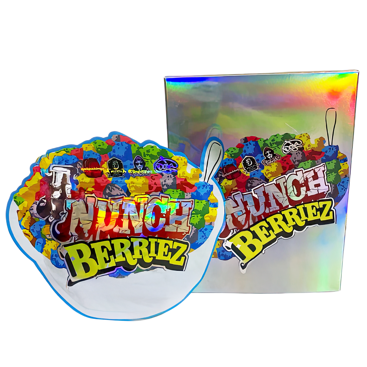 (25 Count) Decorative Zip Foil Pouches with Matching Boxes (4"x 5") Crunch Berry Graphic Set