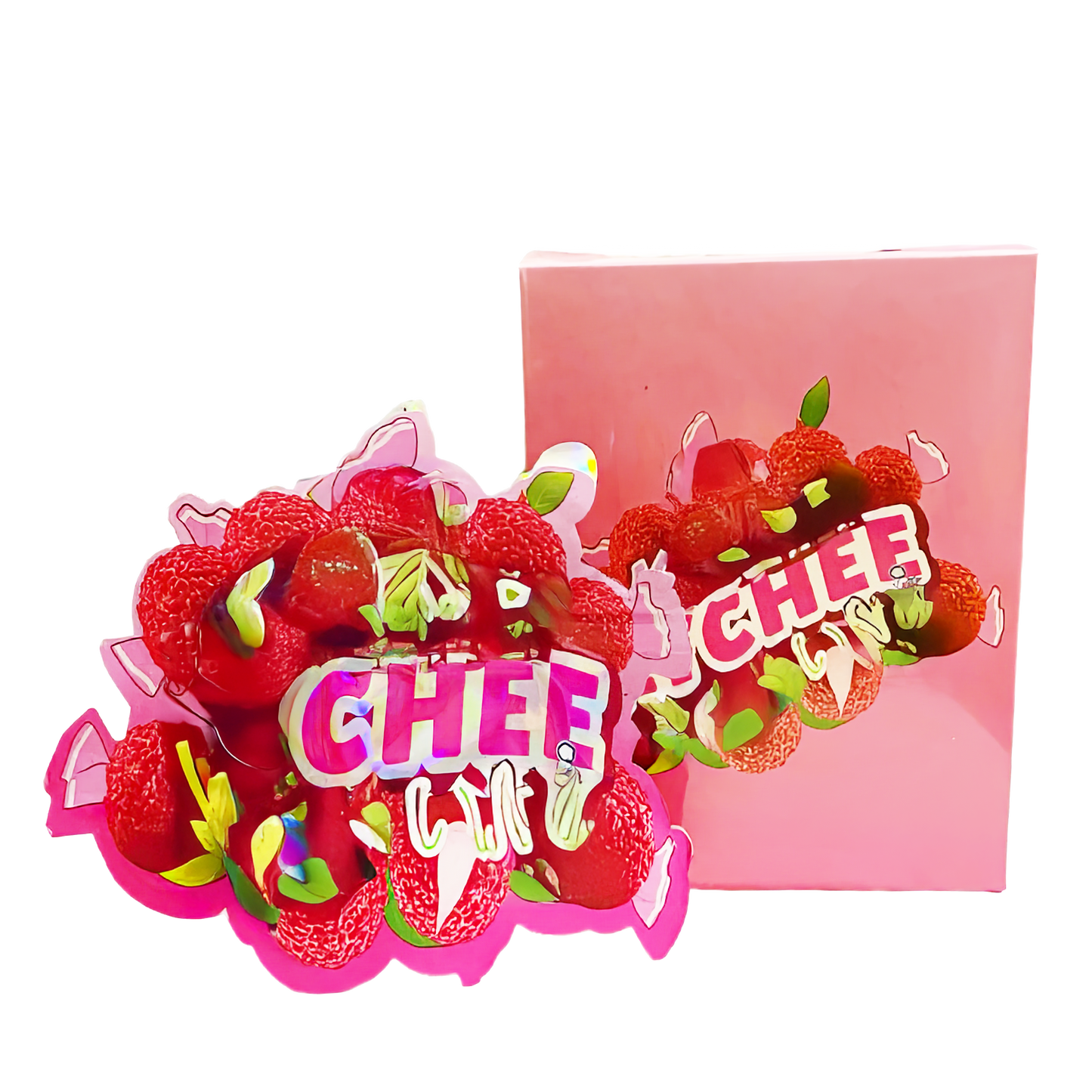 (25 Count) Decorative Zip Foil Pouches with Matching Boxes (4"x 5") Lychee Fruit Graphic Set