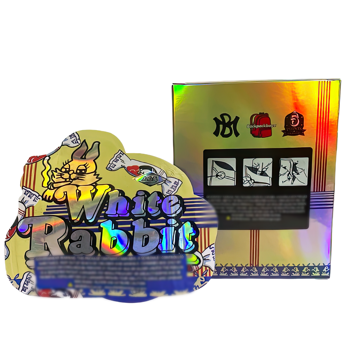 3.5g Shaped Mylar Storage Bag with Box - White Rabbit (25 Storage Bags+25Boxes)