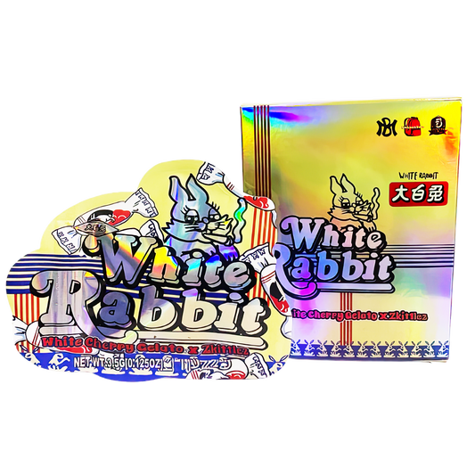 3.5g Shaped Mylar Storage Bag with Box - White Rabbit (25 Storage Bags+25Boxes)