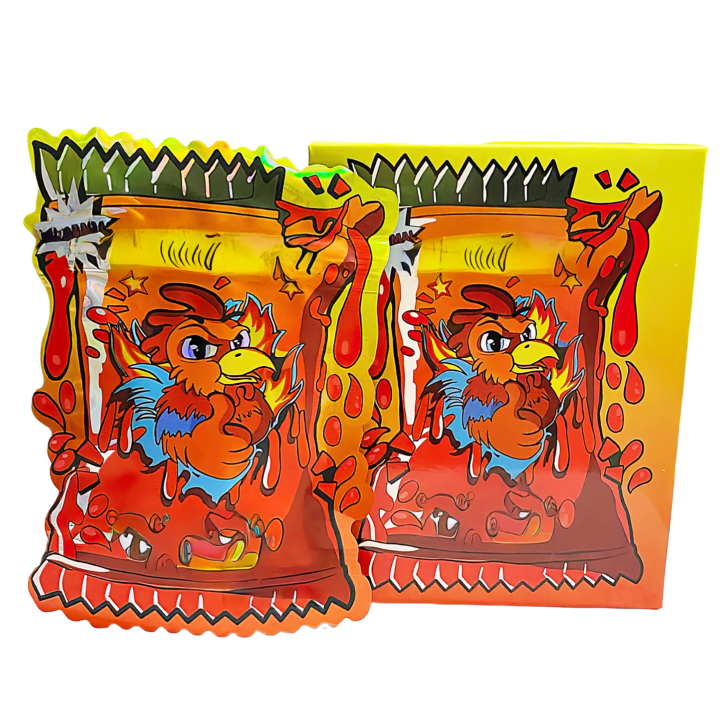 (25 Count) Decorative Zip Foil Pouches with Matching Boxes (4"x 5") Spicy Sauce Graphic Set
