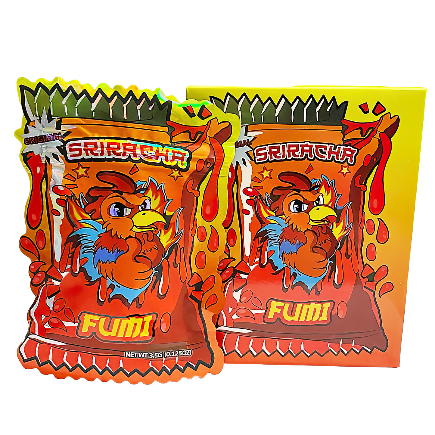 3.5g Shaped Mylar Storage Bag with Box - Sriracha Fumi (25 Storage Bags+25Boxes)