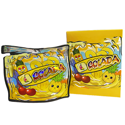 (25 Count) Decorative Zip Foil Pouches with Matching Boxes (4"x 5") Pina Colada Graphic Set