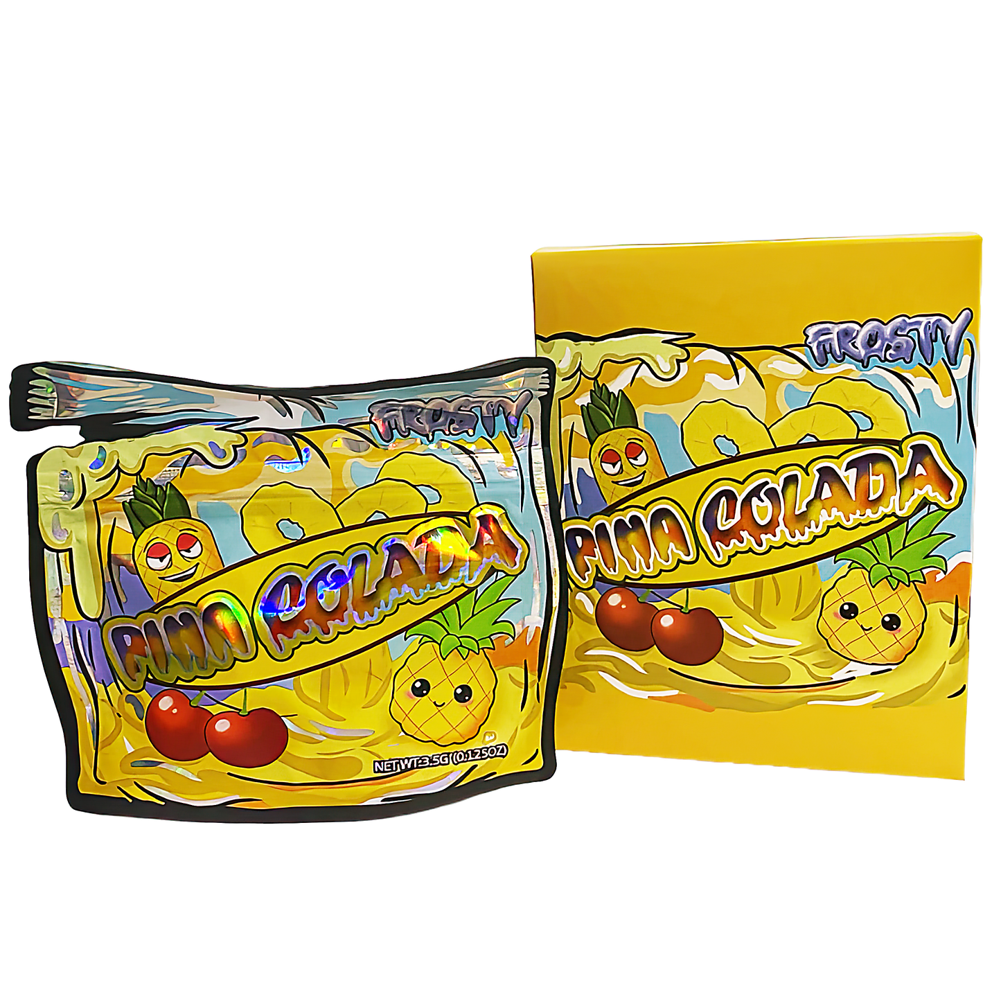 3.5g Shaped Mylar Storage Bag with Box - Pina Colada (25 Storage Bags+25Boxes)