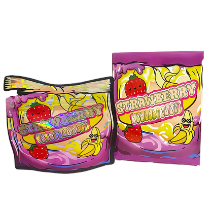 25 Pack 3.5g Shaped Bags & Boxes Set - Strawberry Banana Graphic Set Frosty