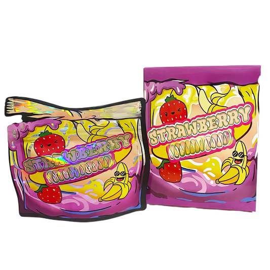 25 Pack 3.5g Shaped Bags & Boxes Set - Strawberry Banana Graphic Set Frosty