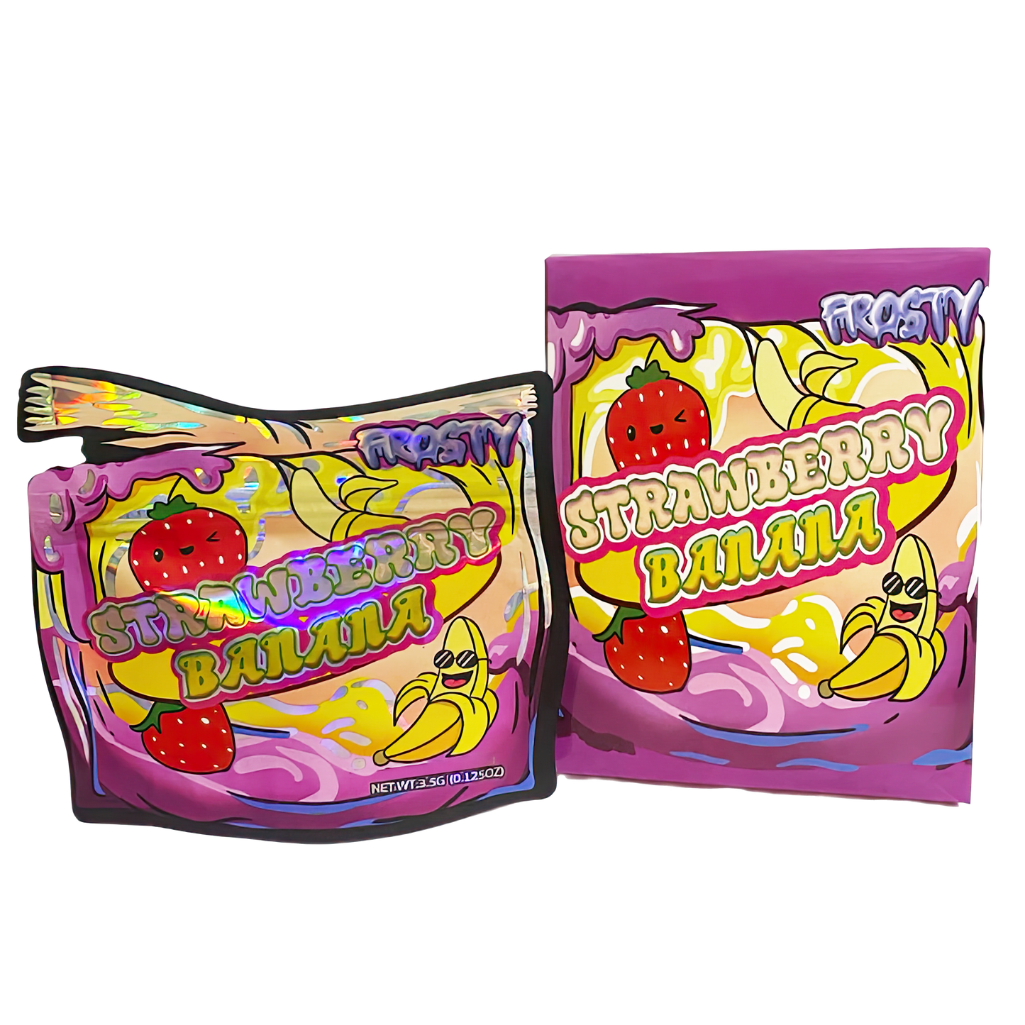 3.5g Shaped Mylar Storage Bag with Box - Strawberry Banana (25 Storage Bags+25Boxes)