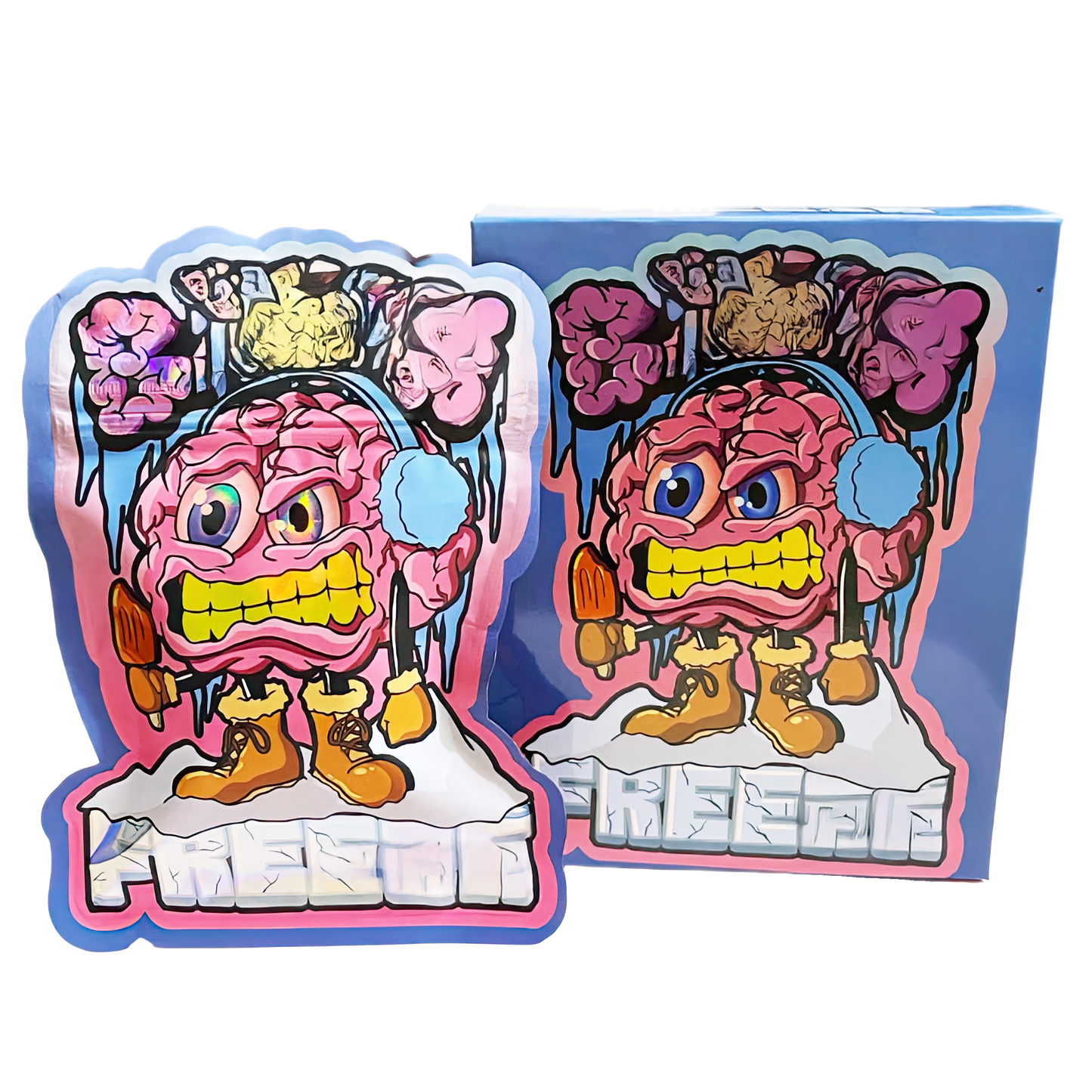 (25 Count) Decorative Zip Foil Pouches with Matching Boxes (4"x 5") Ice Brain Graphic Set