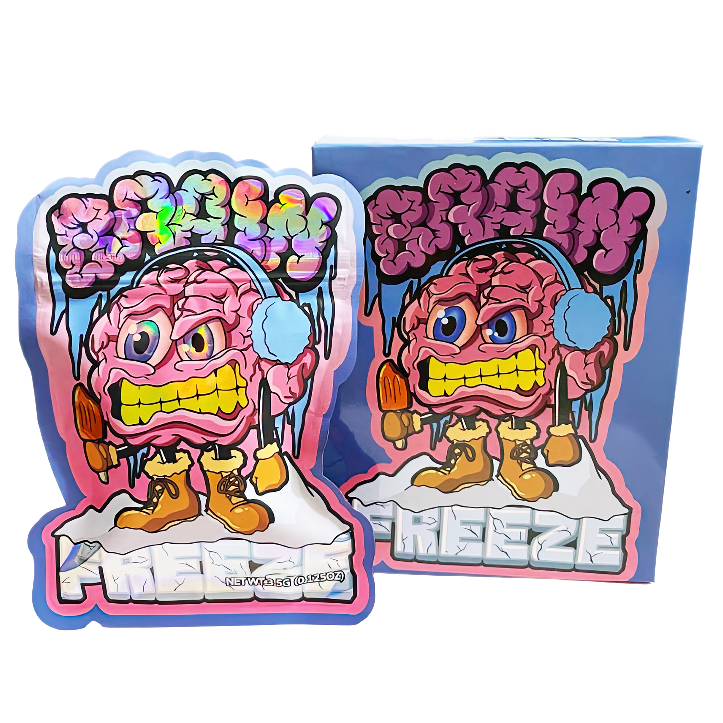 3.5g Shaped Mylar Storage Bag with Box - Brain Freeze (25 Storage Bags+25Boxes)