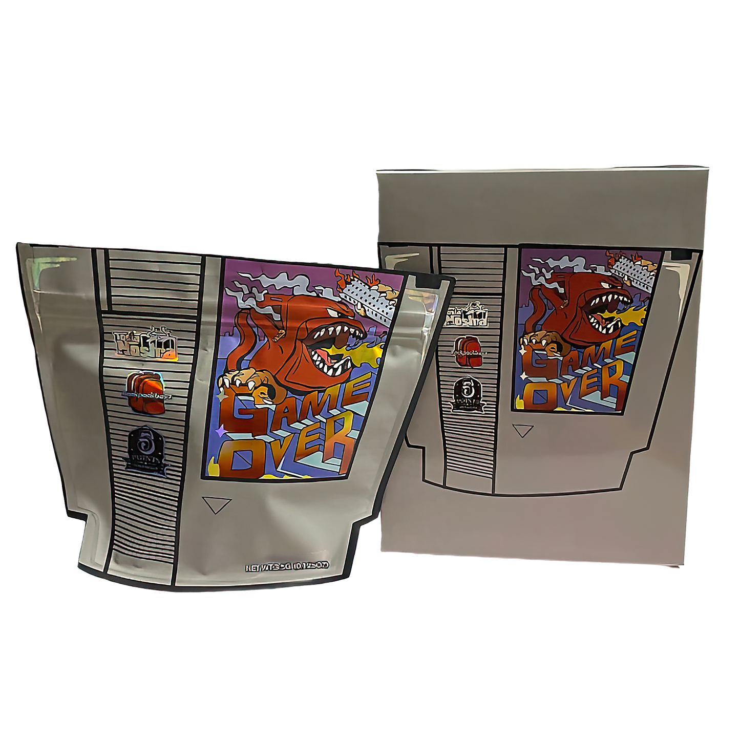 3.5g Shaped Mylar Storage Bag with Box - Game Over (25 Storage Bags+25Boxes)
