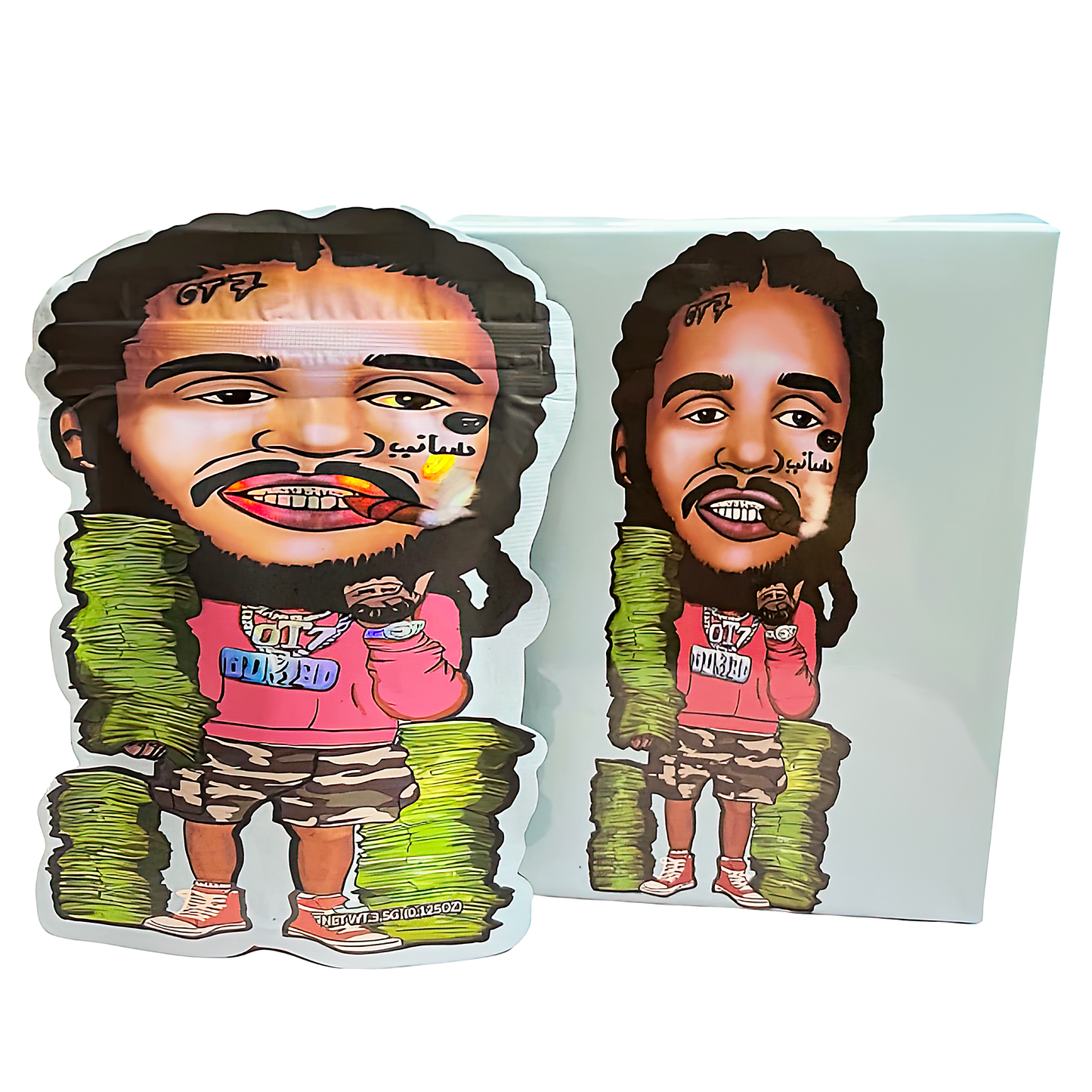 3.5g Shaped Mylar Storage Bag with Box - OT7 Boxed (25 Storage Bags+25Boxes)