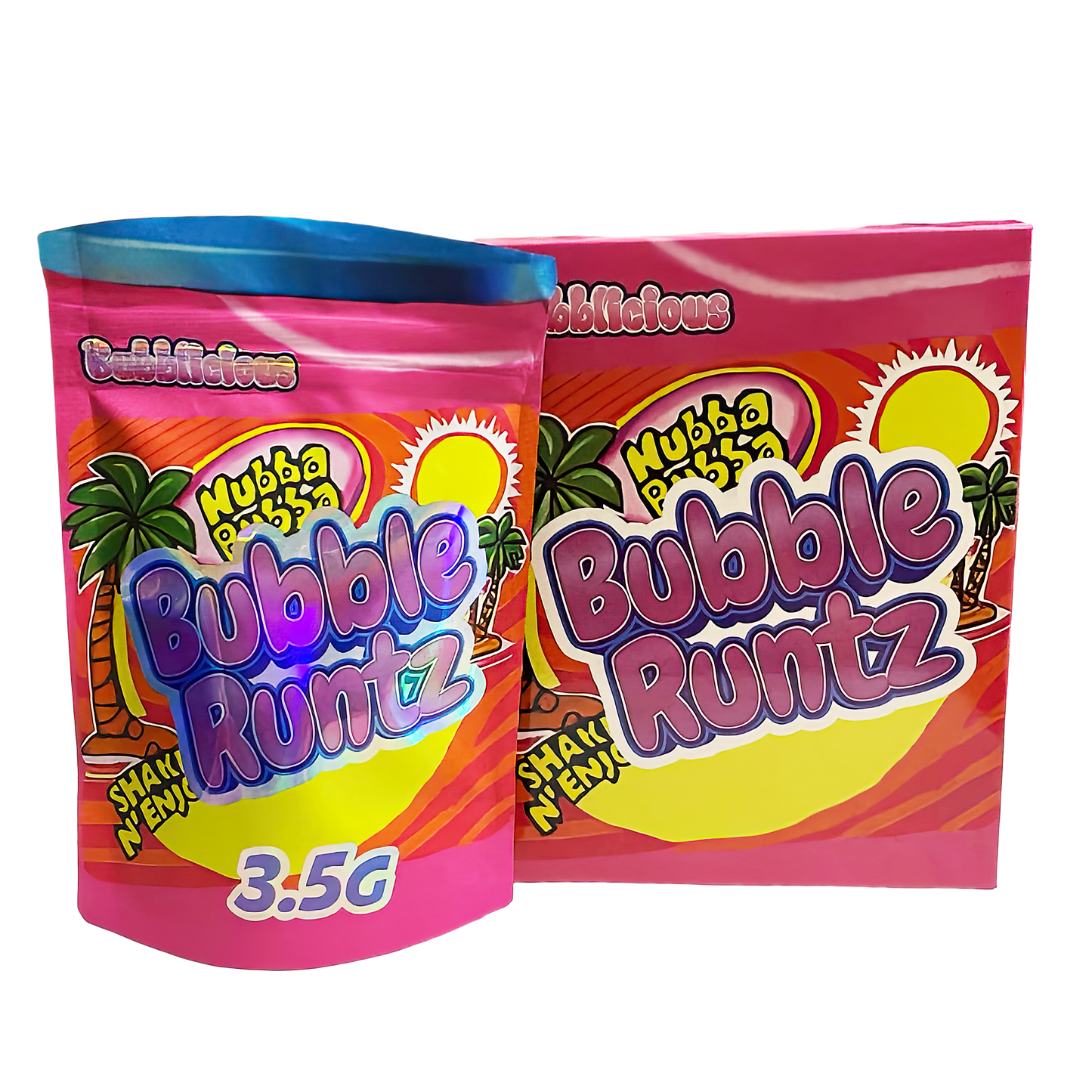3.5g Shaped Mylar Storage Bag with Box - Bubble Runtz (25 Storage Bags+25Boxes)