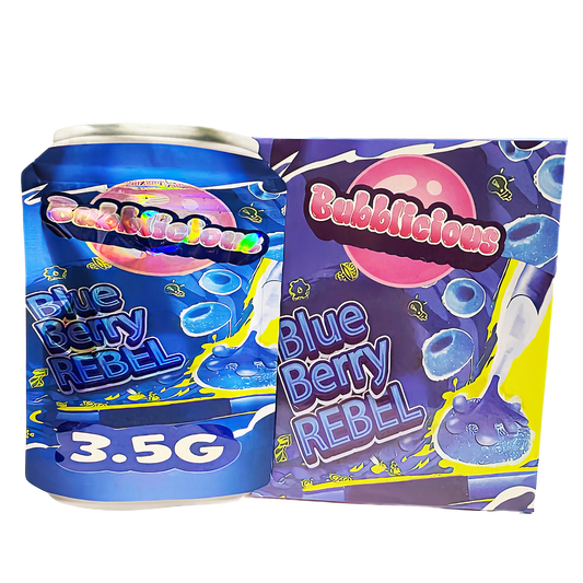 3.5g Shaped Mylar Bag with Box - Bubblicious Blueberry Rebel (25 Bags+25Boxes)