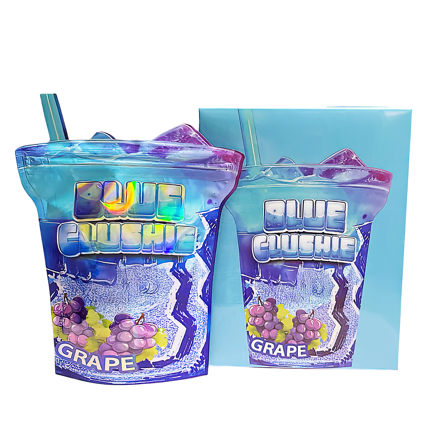 (25 Count) Decorative Zip Foil Pouches with Matching Boxes (4"x 5") Blue Slush Style Graphic