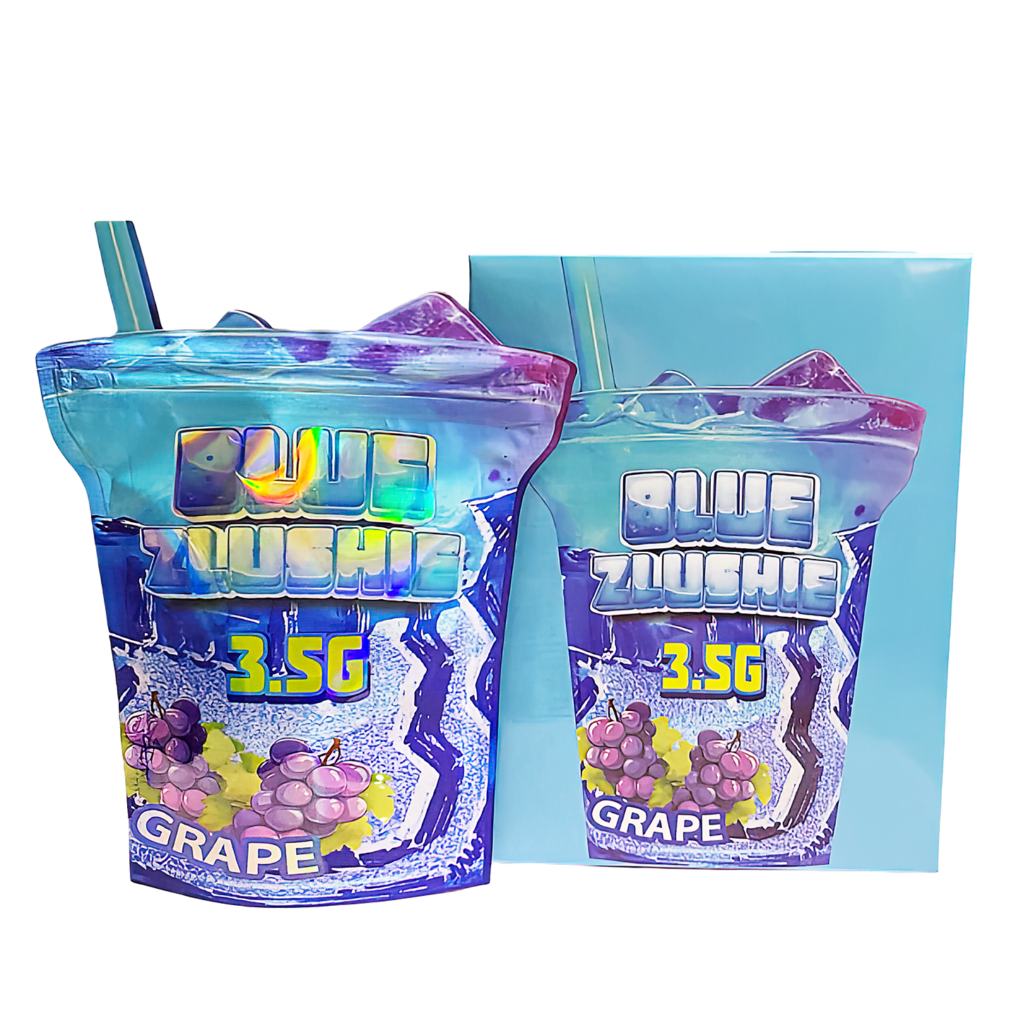 3.5g Shaped Mylar Storage Bag with Box - Blue Zlushie (25 Storage Bags+25Boxes)