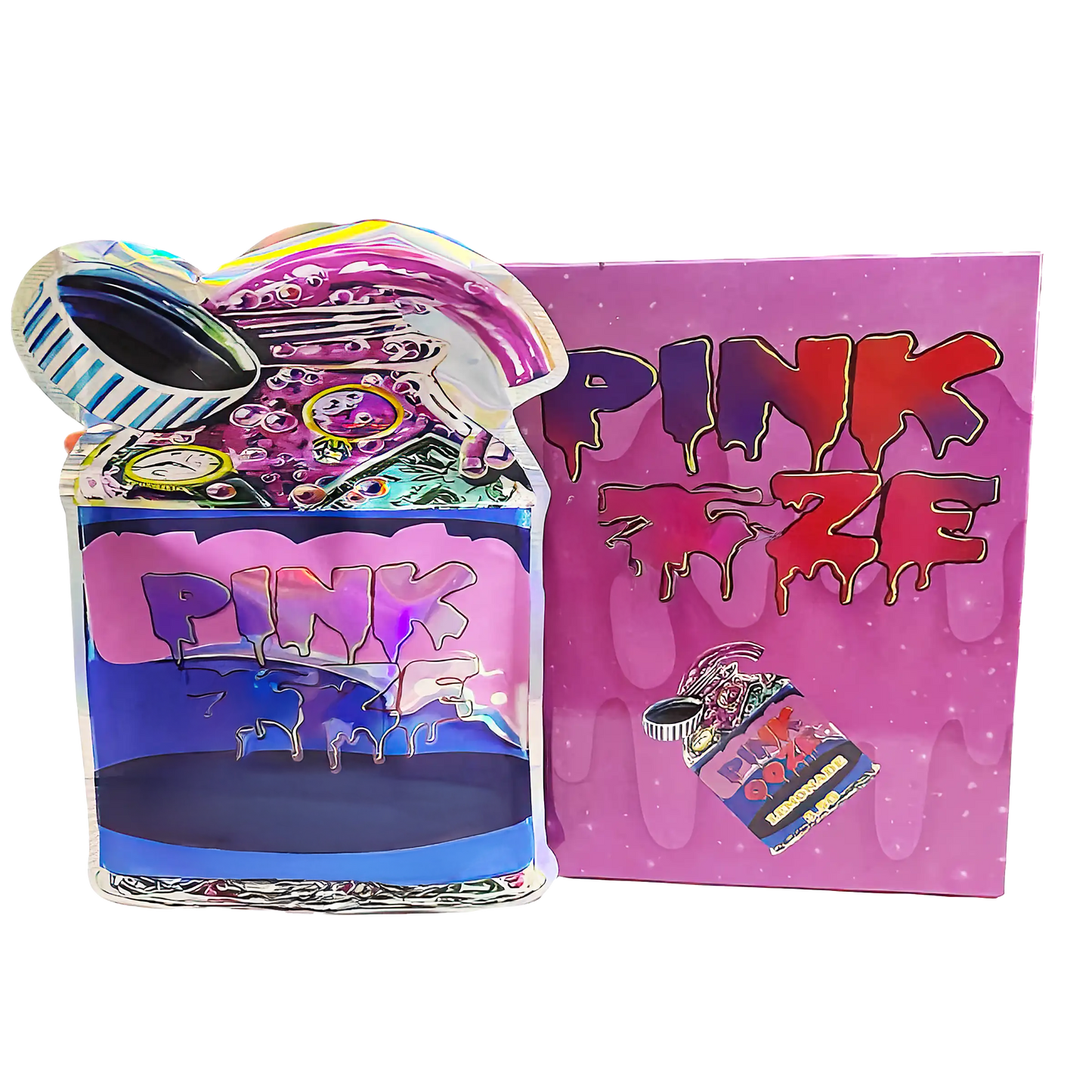 (25 Count) Decorative Zip Foil Pouches with Matching Boxes (4"x 5") Pink Liquid Art Design