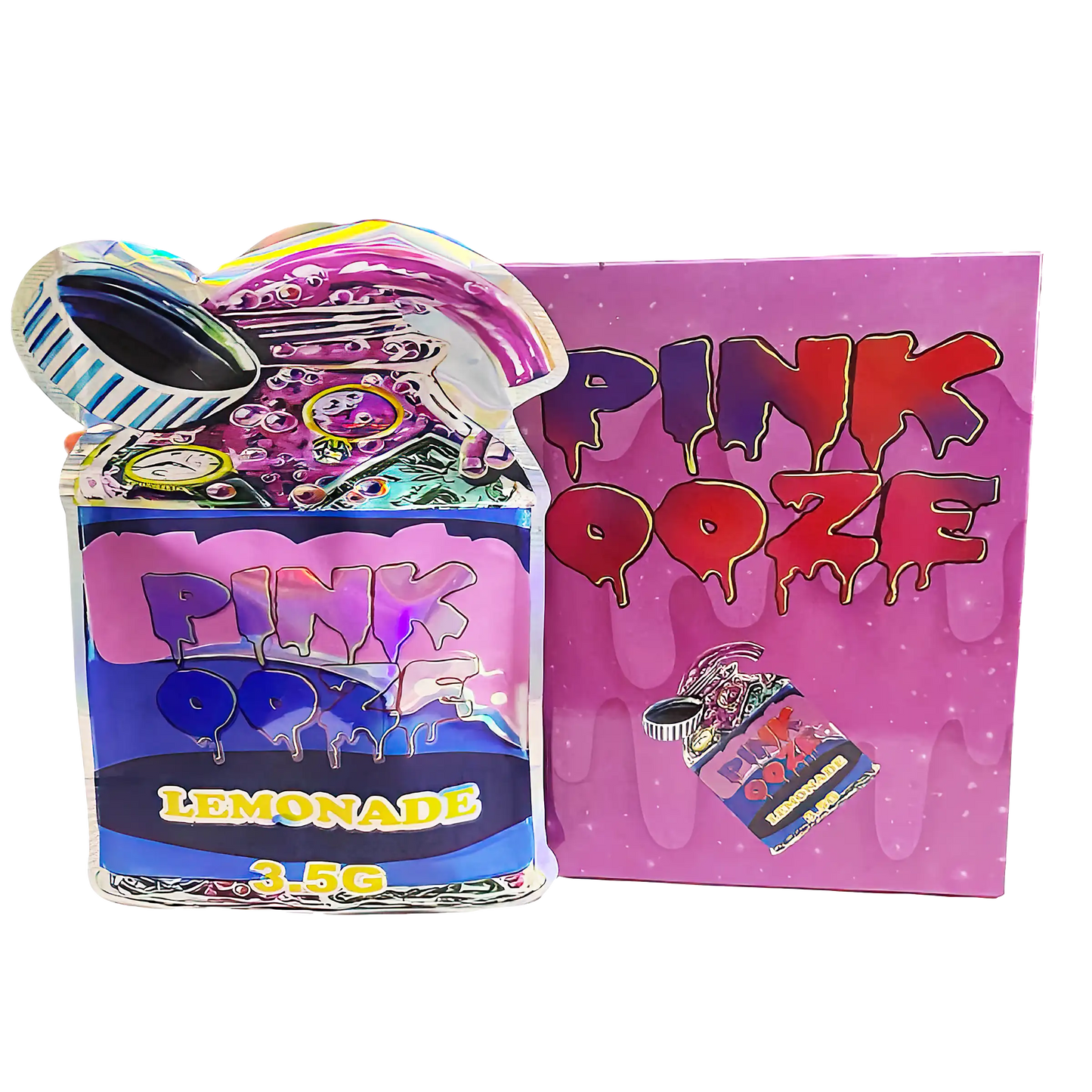 3.5g Shaped Mylar Storage Bag with Box - Pink Ooze (25 Storage Bags+25Boxes)