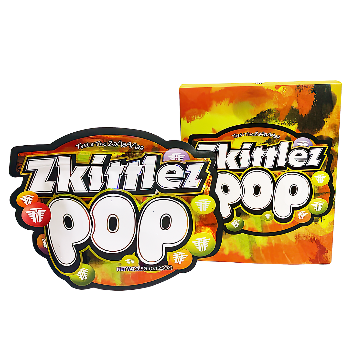 3.5g Shaped Mylar Storage Bag with Box - Zkittlez Pop (25 Storage Bags+25Boxes)