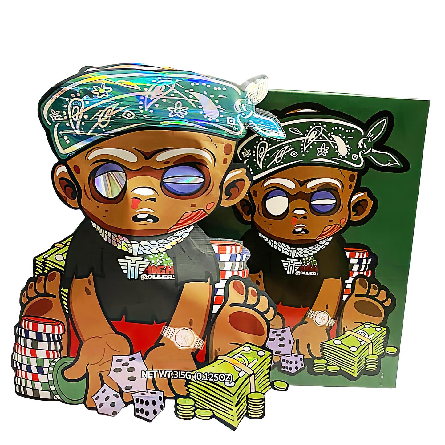 3.5g Shaped Mylar Storage Bag with Box - High Roller Rebel (25 Storage Bags+25Boxes)