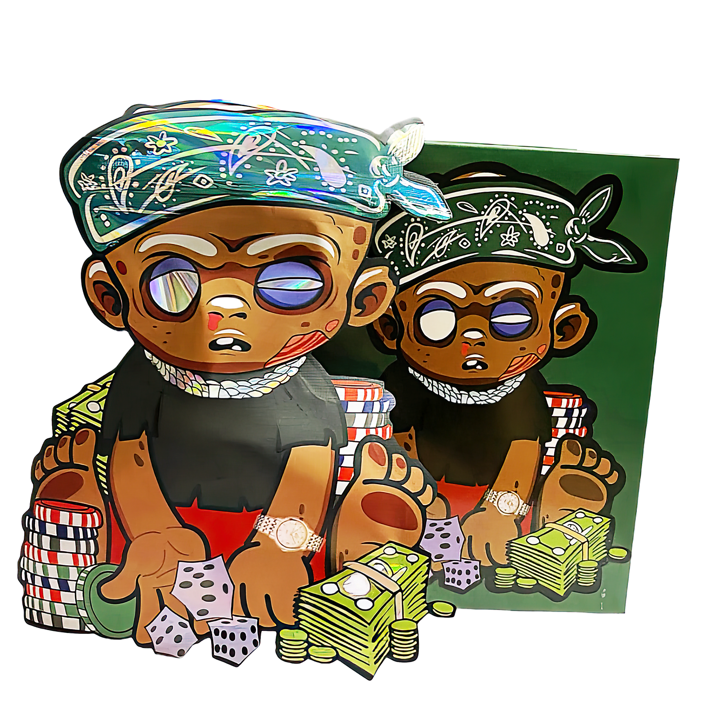 (25 Count) Decorative Zip Foil Pouches with Matching Boxes (4"x 5") Dice & Cash Illustration