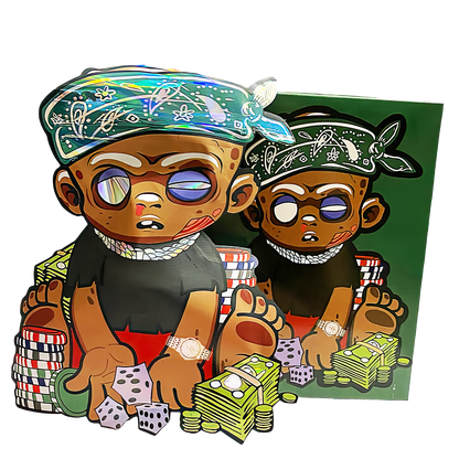 (25 Count) Decorative Zip Foil Pouches with Matching Boxes (4"x 5") Dice & Cash Illustration