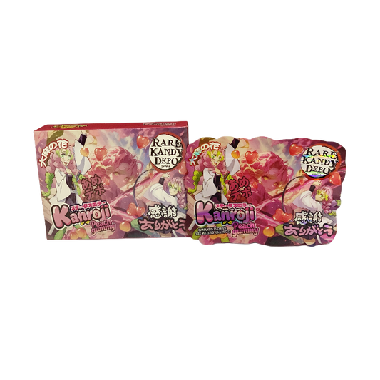 25 Pack 3.5g Shaped Bags & Boxes Set - Rare Kandy Depo Kanroji Peach Gummy