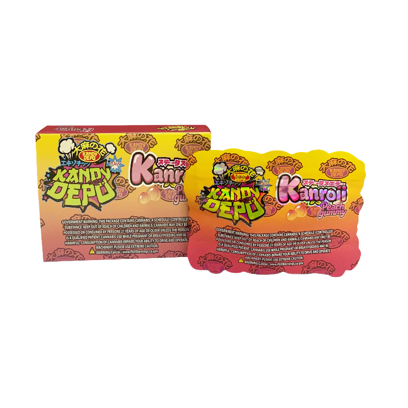 25 Pack 3.5g Shaped Bags & Boxes Set - Rare Kandy Depo Kanroji Peach Gummy