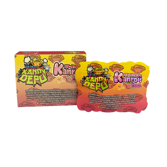 25 Pack 3.5g Shaped Bags & Boxes Set - Rare Kandy Depo Kanroji Peach Gummy