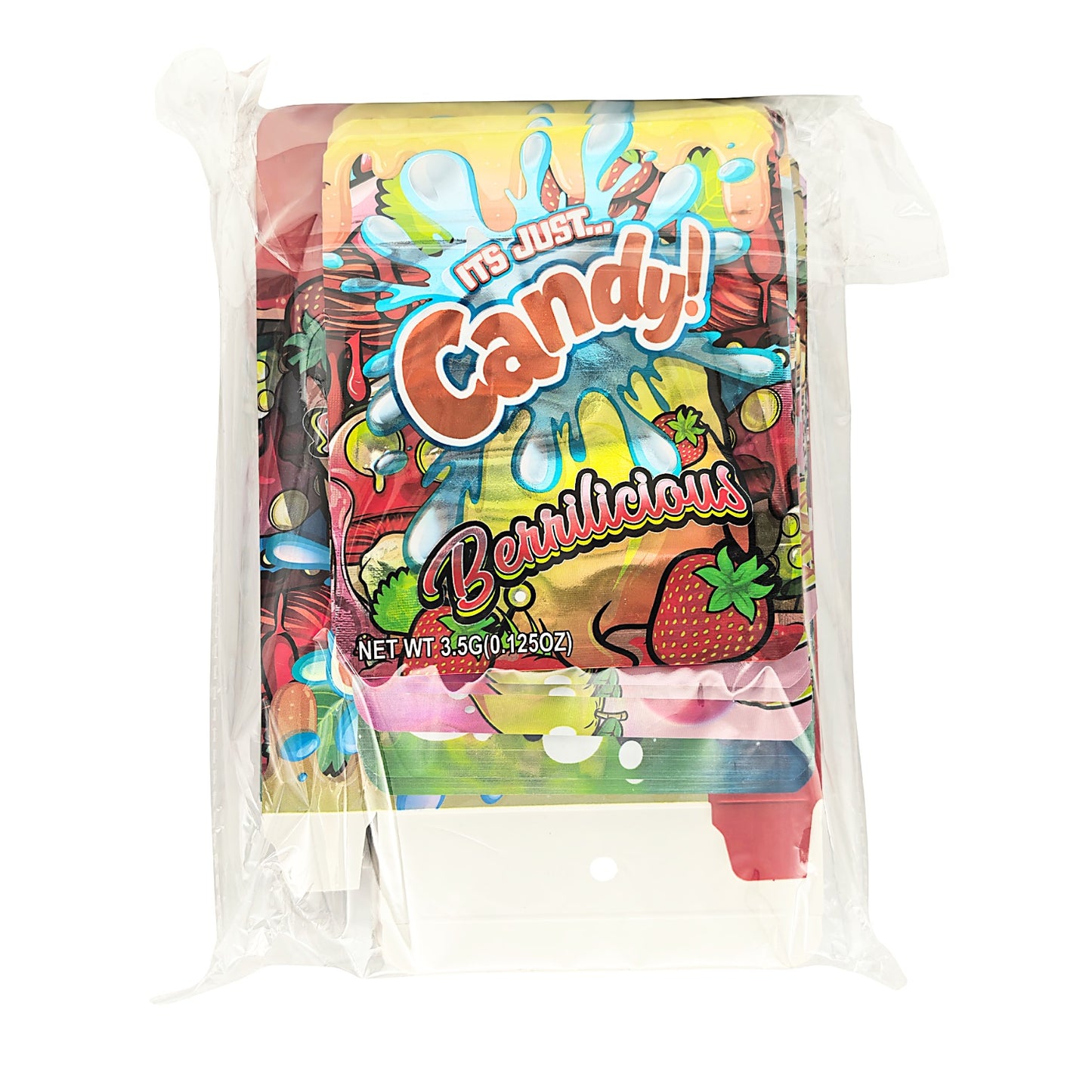 25 Pack – 3.5g Shaped Mylar Bags & Boxes Set (5 Design Mix) Its Just Candy Volume 1