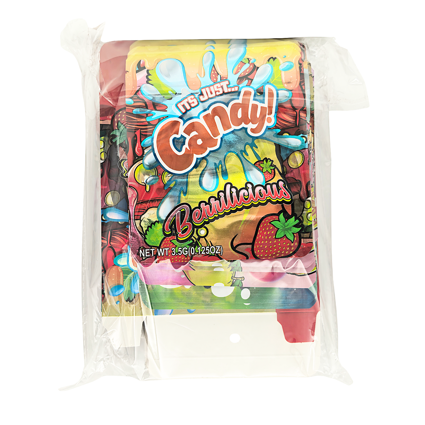 25 Pack – 3.5g Shaped Mylar Bags & Boxes Set (5 Design Mix) Its Just Candy Volume 1