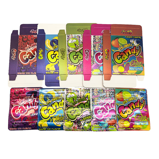 25 Pack – 3.5g Shaped Mylar Bags & Boxes Set (5 Design Mix)Its Just Candy Volume 2