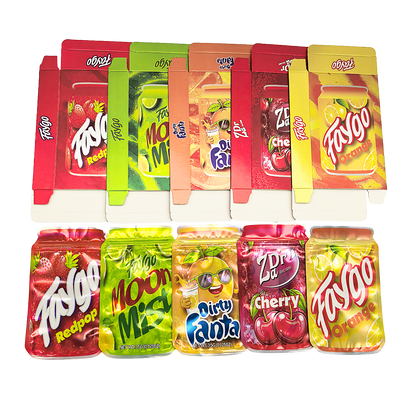 25 Pack – 3.5g Shaped Mylar Bags & Boxes Set (5 Design Mix) Faygo Sodas