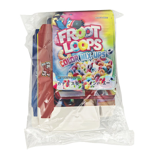 25 Pack – 3.5g Shaped Mylar Bags & Boxes Set (5 Design Mix) Froot Loops Flavors