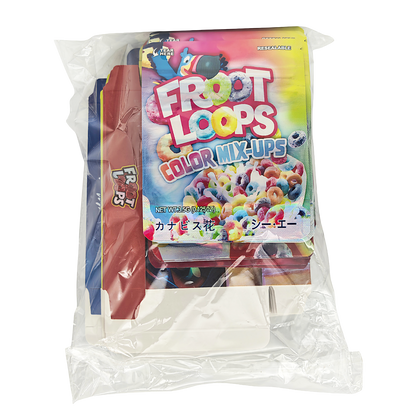 25 Pack – 3.5g Shaped Mylar Bags & Boxes Set (5 Design Mix) Froot Loops Flavors