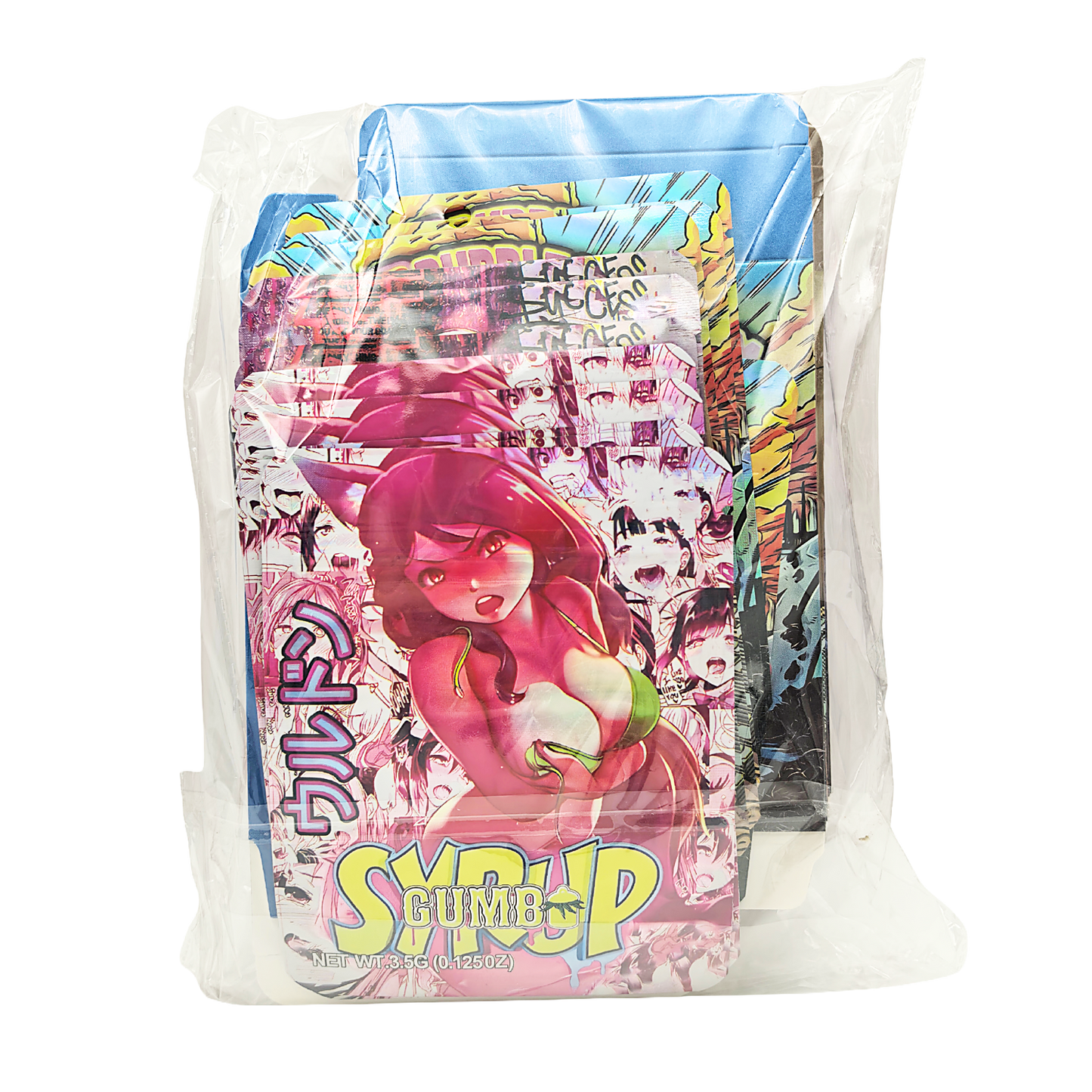 25 Pack – 3.5g Shaped Mylar Bags & Boxes Set (5 Design Mix) Gumbo Styles 1