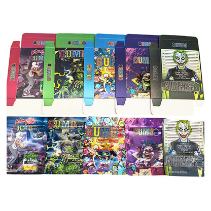 25 Pack – 3.5g Shaped Mylar Bags & Boxes Set (5 Design Mix) Gumbo Styles 3
